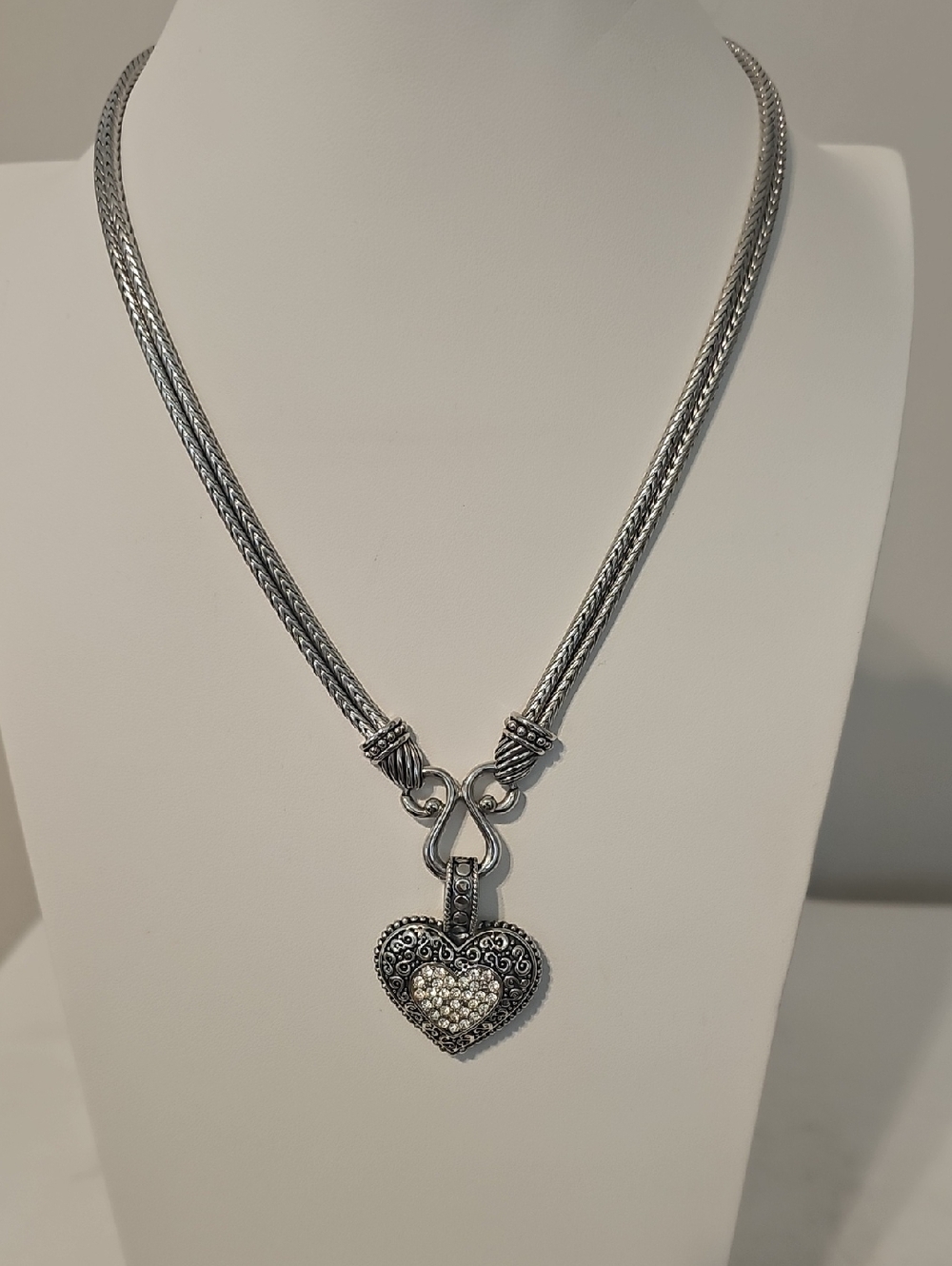 Lia Sophia Silver Heart Pendant Necklace with Crystal Accents